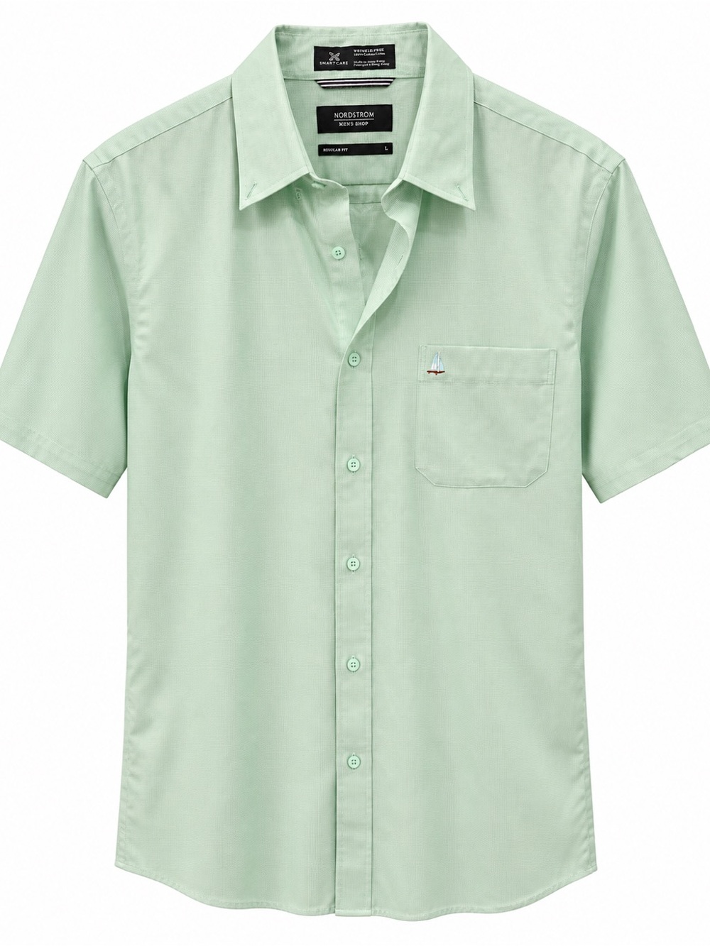 Nordstrom Men’s Short-Sleeve Mint Button-Up Shirt Wrinkle Free ~ Size L